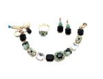 Mariana Jewelry Set Bracelet, Earrings & Ring Turquoise Minerals and Austrian Crystals Zanzibar Africa Coll.