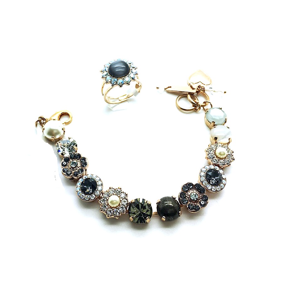 Set046 (3) Mariana Jewelry Set Bracelet and Ring Pyrite, White Shell & Austrian Crystals Zulu Africa Coll. - Image 1