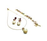 Jewelry Set By Mariana Woman Necklace, Bracelet and Earrings Topaz, Violet and Green Swarovski Crystals