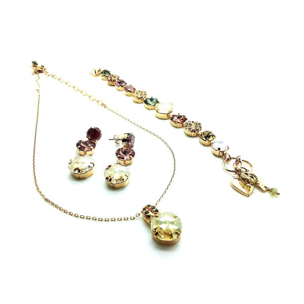 Jewelry Set By Mariana Woman Necklace, Bracelet and Earrings Topaz, Violet and Green Swarovski Crystals