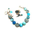 Jewelry Set By Mariana Zambezi Africa Coll. Bracelet & Ring Turquoise Mineral & Floral Blues Austrian Crystals - Image 2