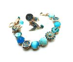 Jewelry Set By Mariana Zambezi Africa Coll. Bracelet & Ring Turquoise Mineral & Floral Blues Austrian Crystals