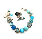 Jewelry Set By Mariana Zambezi Africa Coll. Bracelet & Ring Turquoise Mineral & Floral Blues Austrian Crystals - Image 3