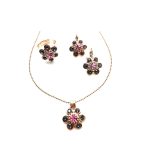 Jewelry Set By Mariana Woman Necklace, Earrings and Ring Silver and Rose Swarovski Crystals