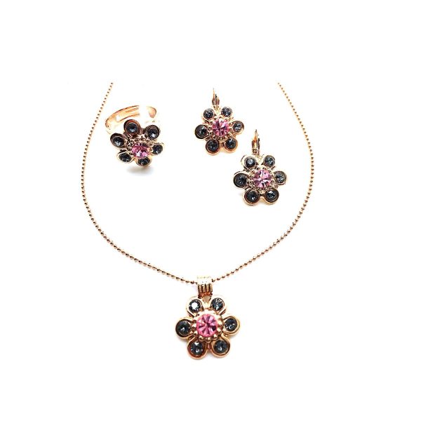 Jewelry Set By Mariana Woman Necklace, Earrings and Ring Silver and Rose Swarovski Crystals