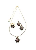 Jewelry Set By Mariana Woman Necklace, Earrings and Ring Silver and Rose Swarovski Crystals - Image 3