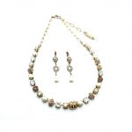 Jewelry Set By Mariana Barbados Caribbean Life Coll. Necklace & Earrings Opal, Golden ,Pearl & Topaz Austrian Crystals