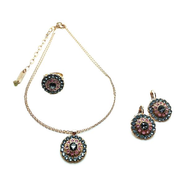 Mariana Jewelry Set Necklace Ring and Earrings Greys & Pinks Austrian Crystals Madagascar Africa Coll.