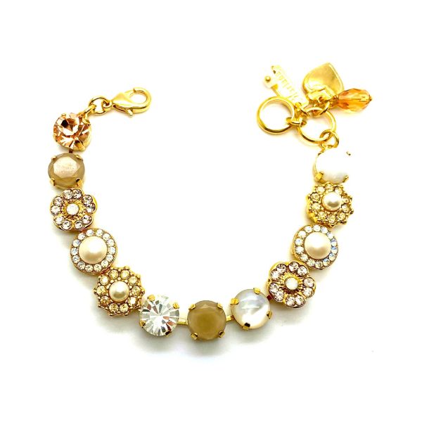 Mariana Bracelet Kalahari Africa Coll. White Shell Mineral & Whites & Clears Austrian Crystals Yellow Gold