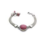 Mariana Bracelet Round Rhodonite Mineral in Silver Plated Engraved Guardian Angel My Treasures Coll.