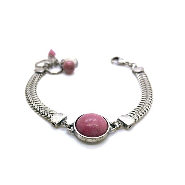 Mariana Bracelet Round Rhodonite Mineral in Silver Plated Engraved Guardian Angel My Treasures Coll.