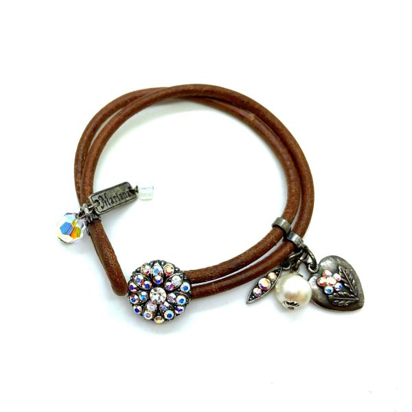 Mariana Bracelet Leather Floral AB, Clear & Pearl Swarovski Crystals My Treasures Coll.