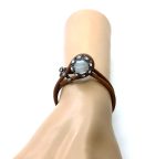 Mariana Bracelet Leather w/ Round Epidote Minerals & Whites Swarovski Crystals My Treasures Coll. - Image 2