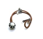 Mariana Bracelet Leather w/ Round Epidote Minerals & Whites Swarovski Crystals My Treasures Coll.