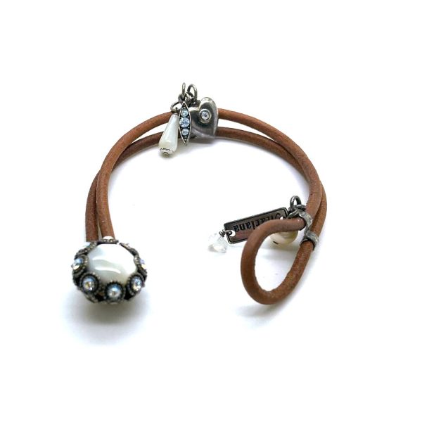 Mariana Bracelet Leather w/ Round Epidote Minerals & Whites Swarovski Crystals My Treasures Coll.