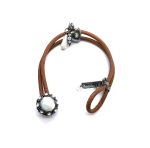 Mariana Bracelet Leather w/ Round Epidote Minerals & Whites Swarovski Crystals My Treasures Coll. - Image 3