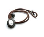 Mariana Bracelet Leather w/ Oval Epidote Minerals & Charms My Treasures Coll.