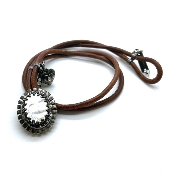 Mariana Bracelet Leather w/ Oval Epidote Minerals & Charms My Treasures Coll.