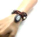 Mariana Bracelet Leather w/ Oval Epidote Minerals & Charms My Treasures Coll. - Image 2