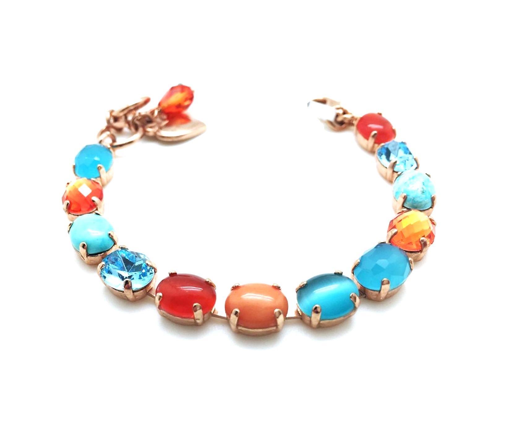 B-4416-1-M1079-RG (1) Mariana Bracelet Serengeti Africa Coll. Turquoise & Coral Minerals w/ Colorful Austrian Crystals - Image 1