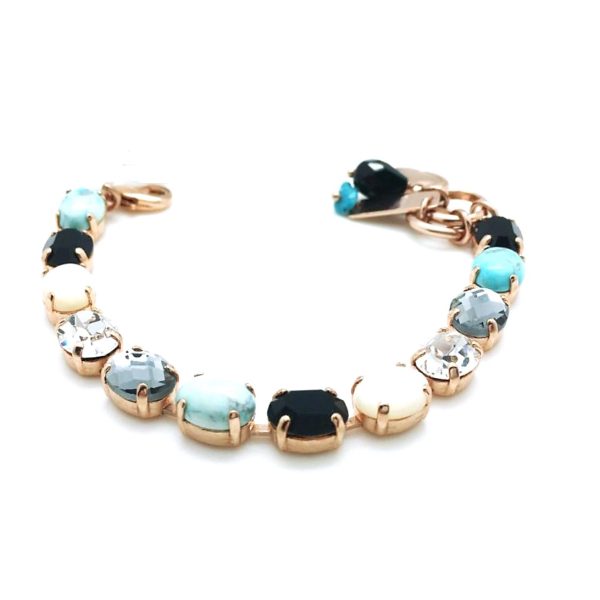 Mariana Bracelet White Shell & Turq Minerals w/ Blacks & Clear Austrian Crystals Zanzibar Africa Coll.