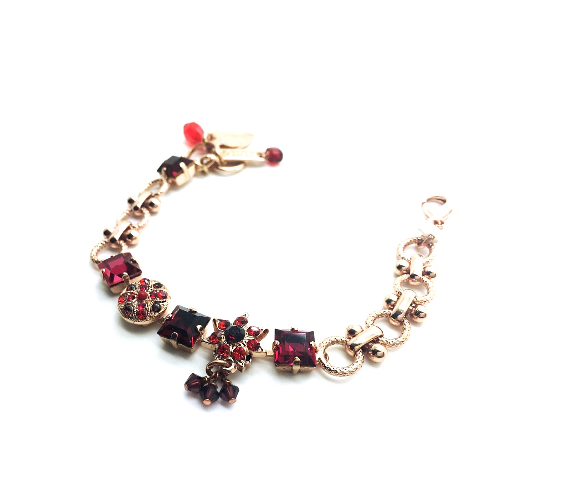 B-4419-1070-RG (3) Bracelet By Mariana Stunning Floral in Reds Swarovski Crystals - Image 1