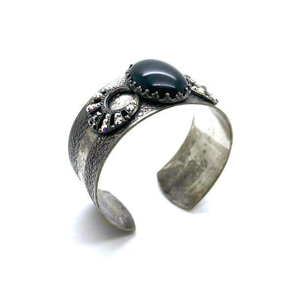 Mariana Bracelet Silver Plated Bangle Beaded Jet & AB Austrian Crystals Tuxedo Paradise Coll.
