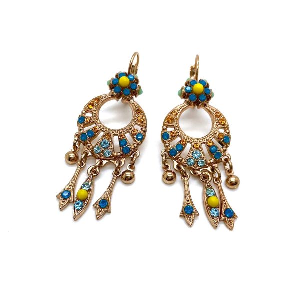 Mariana Earrings Chandelier Blues & Yellows Austrian Crystals Jasmine East Meets West Coll.