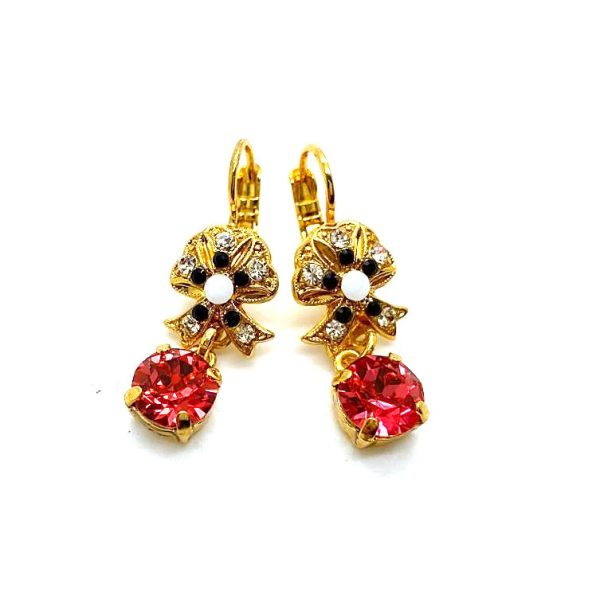 Mariana Earrings Ribbon Dangling Padparadscha, Clear & Jet Austrian Crystals Pomegranate Silk Road Coll.