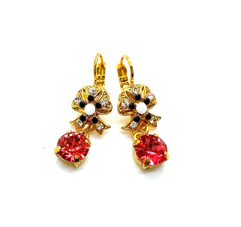 E-1006-1045-YG6 (3) Mariana Earrings Ribbon Dangling Padparadscha, Clear & Jet Austrian Crystals Pomegranate Silk Road Coll. - Image 1