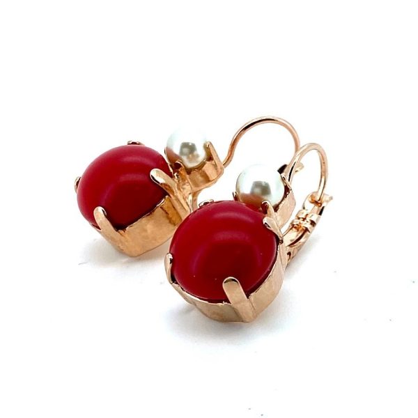 Mariana Earrings Stunning Pearl Mineral & Coral Austrian Crystals My Treasures Coll.