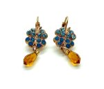 Mariana Earrings Clover Beaded Caribbean Opal, Ocean Blue & Amber Austrian Crystals Jasmine East Meets West Coll. Rose Gold