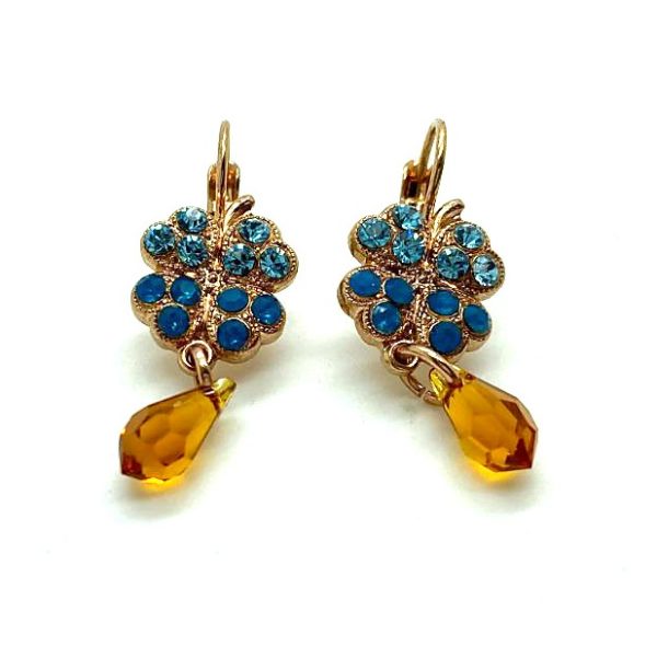 Mariana Earrings Clover Beaded Caribbean Opal, Ocean Blue & Amber Austrian Crystals Jasmine East Meets West Coll. Rose Gold