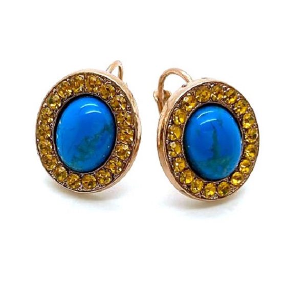 Mariana Earrings Timeless Turq Mineral & Amber Swarovski Crystals Jasmine East Meets West Coll.