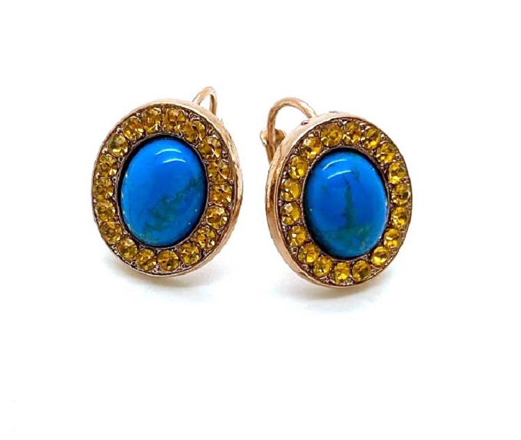 E-1130-M1323-RG6 (3) Mariana Earrings Timeless Turq Mineral & Amber Swarovski Crystals Jasmine East Meets West Coll. - Image 1