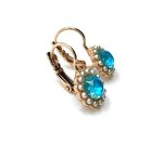 Earrings By Mariana Woman Floral Pearl and Blue Green Swarovski Crystals - Image 3