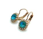 Earrings By Mariana Woman Floral Pearl and Blue Green Swarovski Crystals - Image 2