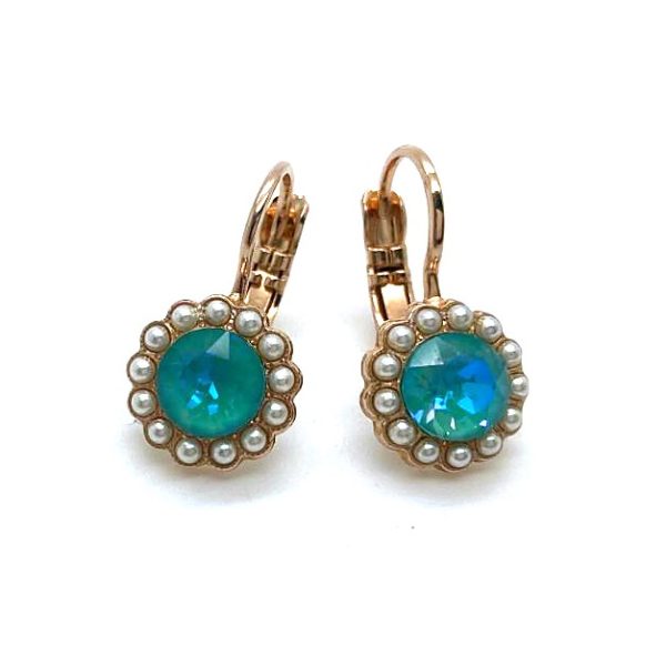 Earrings By Mariana Woman Floral Pearl and Blue Green Swarovski Crystals