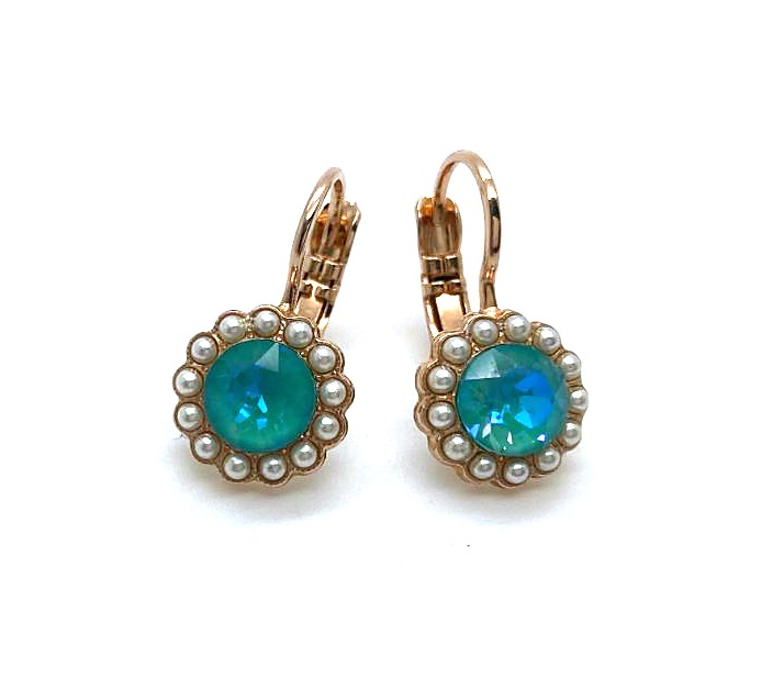 E-1133-139142-RG6 (3) Earrings By Mariana Woman Floral Pearl and Blue Green Swarovski Crystals - Image 1