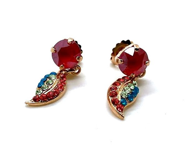 Mariana Earrings Leaf Dangling Colorful Swarovski Crystals Bird Of Paradise Botanica Coll.