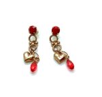 Mariana Earrings Dangling Heart Shaped & Reds Swarovski Crystals Flame Ambrosia Coll.