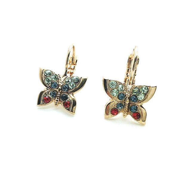 Earrings By Mariana Gaea Odyssey Coll. Lovely Butterfly Shaped Blues & Reds Austrian Crystals