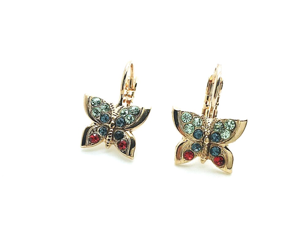 E-1155-1090-RG6 (4) Earrings By Mariana Gaea Odyssey Coll. Lovely Butterfly Shaped Blues & Reds Austrian Crystals - Image 1