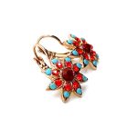 Mariana Earrings Floral Red & Turquoise Austrian Crystals Moondrops Gypsy Soul Coll. - Image 3