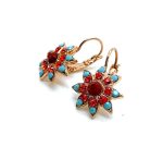 Mariana Earrings Floral Red & Turquoise Austrian Crystals Moondrops Gypsy Soul Coll. - Image 2