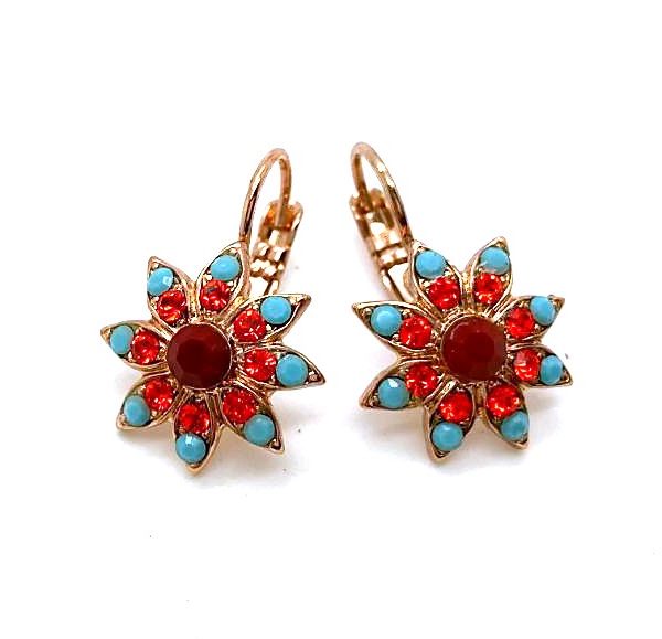 Mariana Earrings Floral Red & Turquoise Austrian Crystals Moondrops Gypsy Soul Coll.