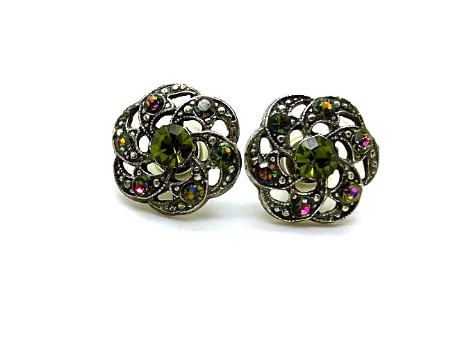 E-1309-2229-SP2 (1) Earrings By Mariana Woman Simply Elegant Fern Green Swarovski Crystals - Image 1