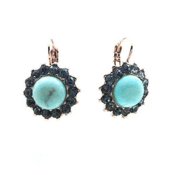 Earrings By Mariana Zanzibar Africa Coll. Exquisite Floral Turquoise Mineral & Black Diamond Austrian Crystals
