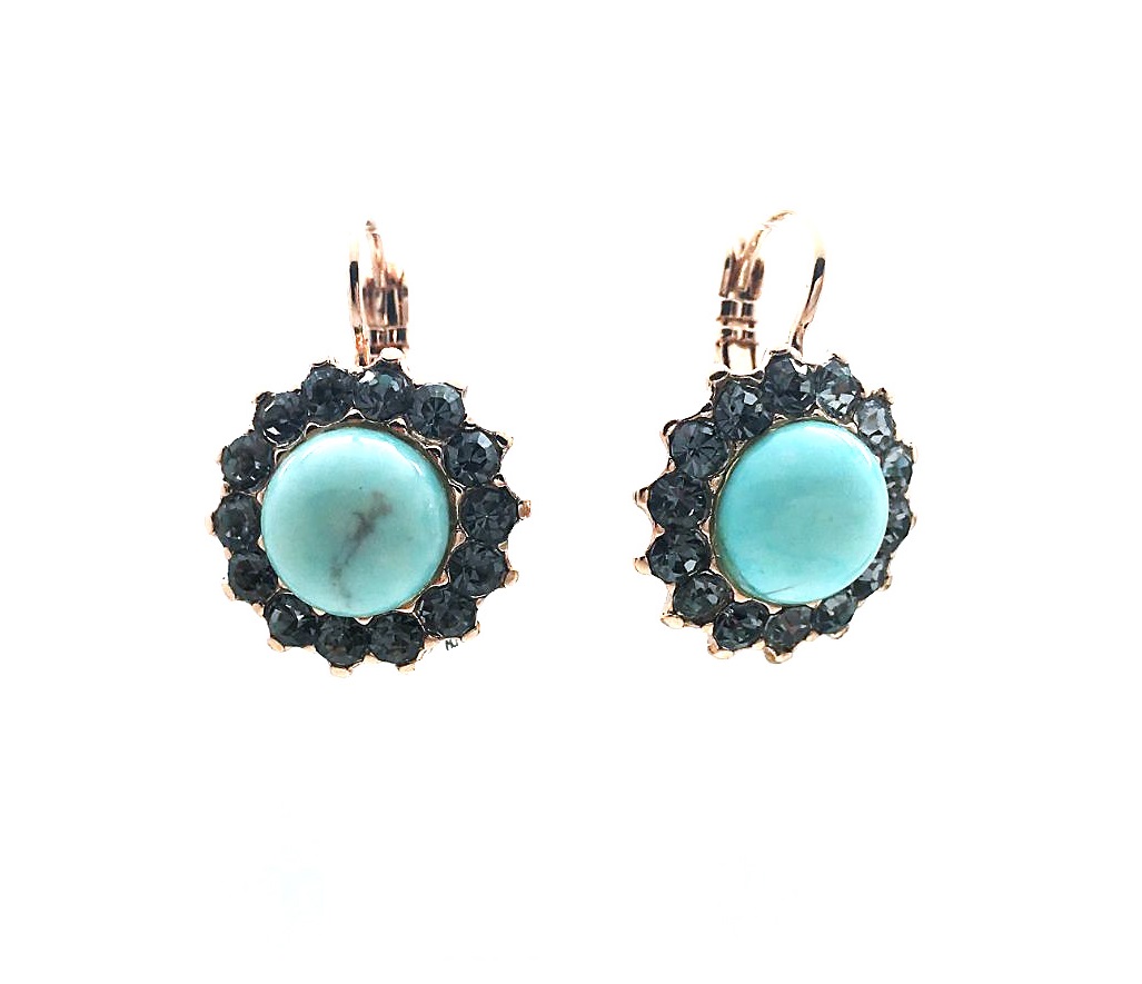 E-1317-M1081-RG6 (3) Earrings By Mariana Zanzibar Africa Coll. Exquisite Floral Turquoise Mineral & Black Diamond Austrian Crystals - Image 1