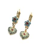 Earrings By Mariana Gaea Odyssey Coll. Floral Heart Dangling Multicolored Austrian Crystals